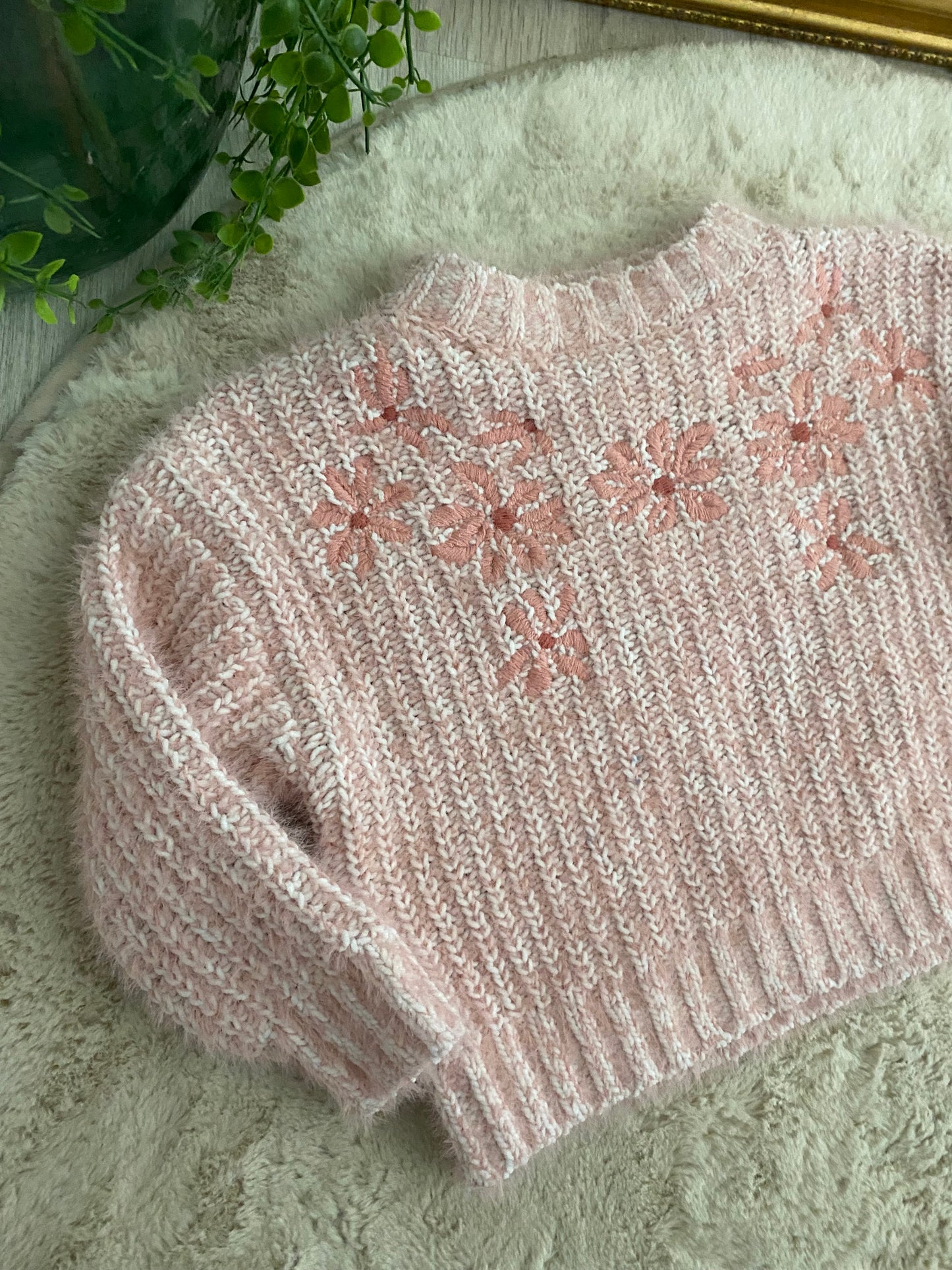 Pull rose épais effet poils – 3 ans