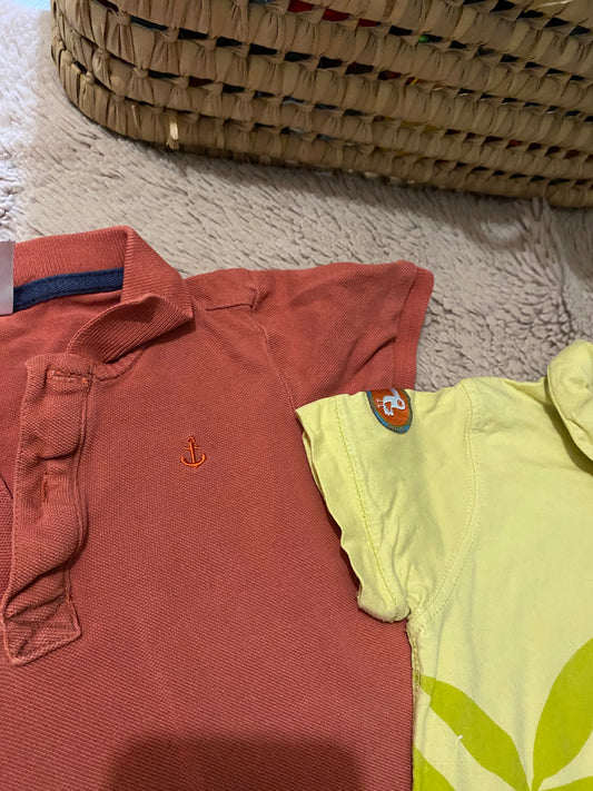 👕 Lot 2 polos bébé 24 mois – manches courtes – vert anis & rouille – ancienne collection