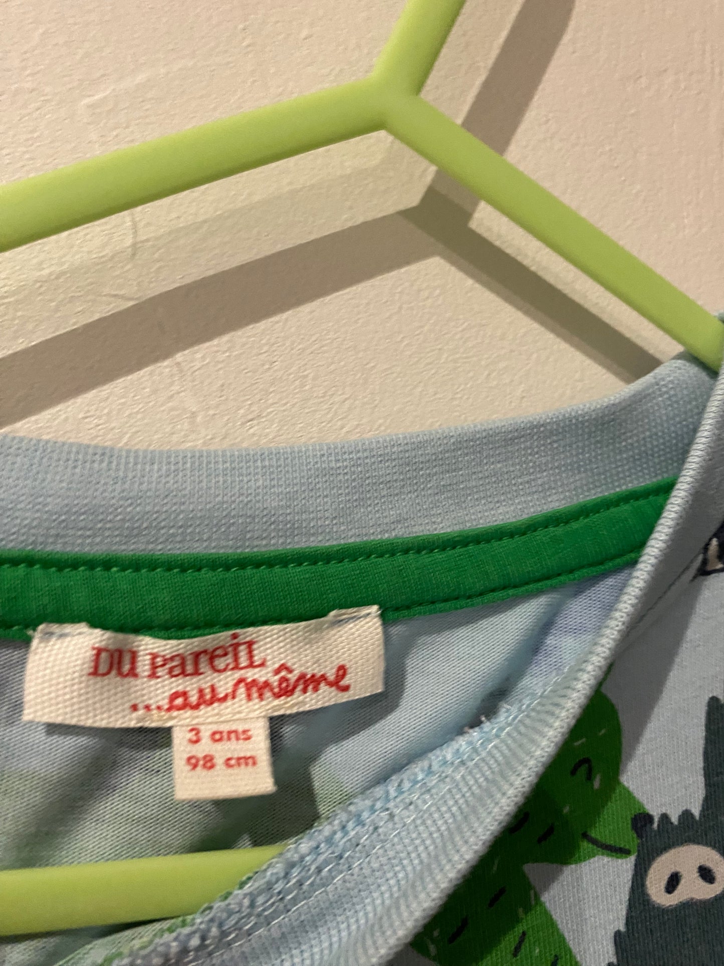 T-shirt bleu & vert motif animaux – 3 ans – DPAM