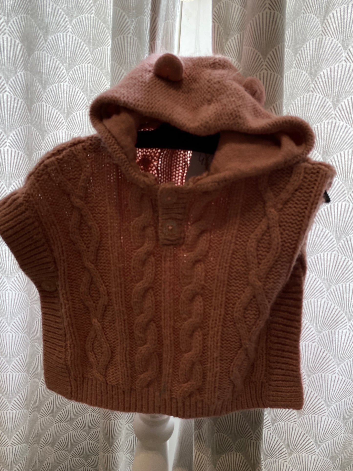 Poncho torsadé rose avec capuche à oreilles – 6 mois – Kiabi