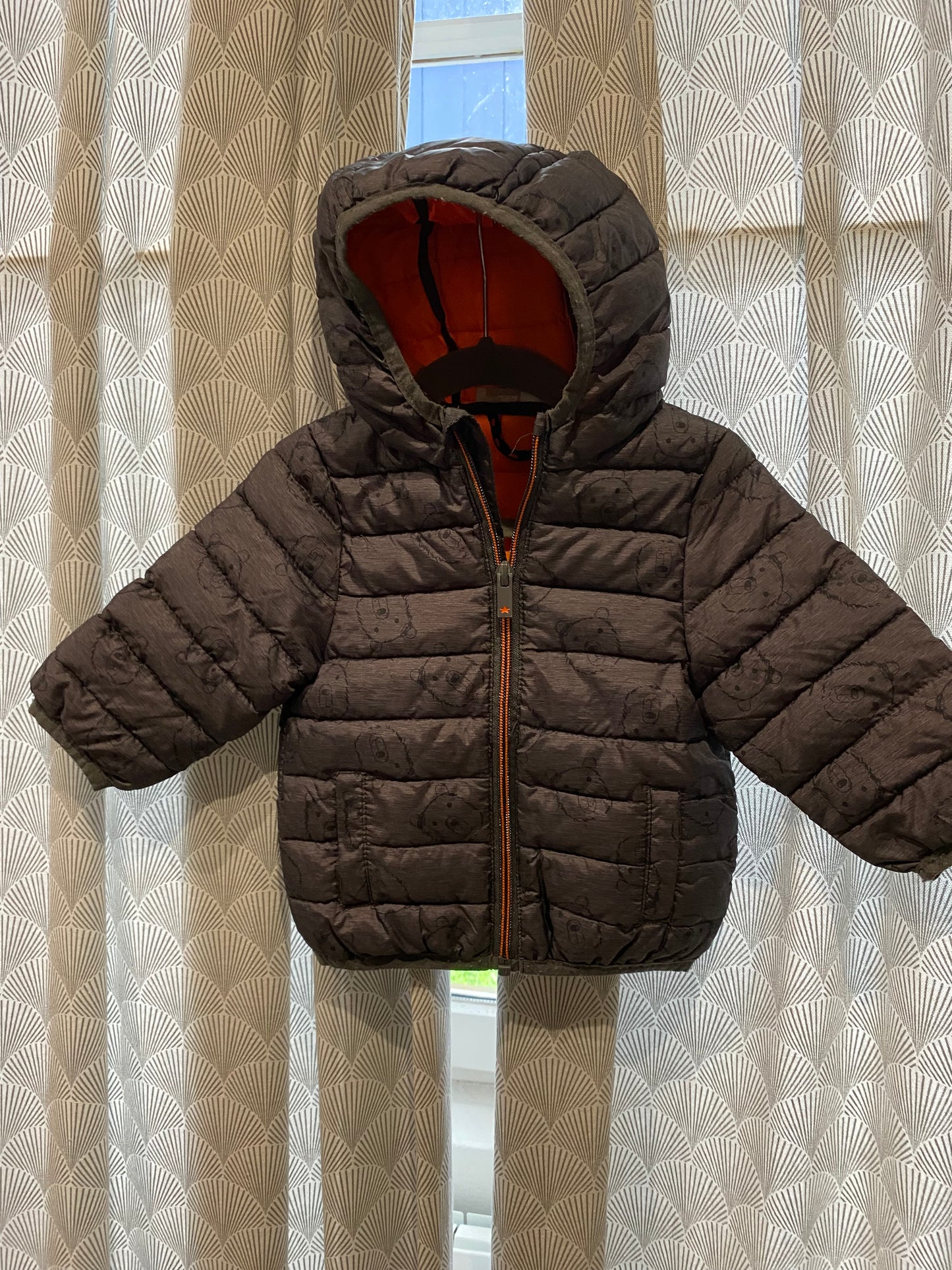 🧸 Doudoune marron légère motif ours – Orchestra – 9 mois