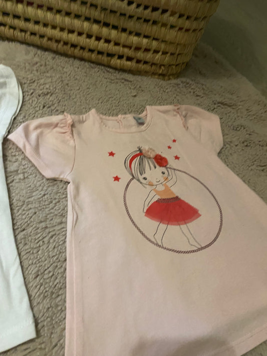 Lot 2 tuniques bébé – Rose & blanche – 6 mois