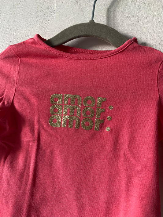 T-shirt manches longues rose "Amor" Kiabi - 6 mois (67 cm)