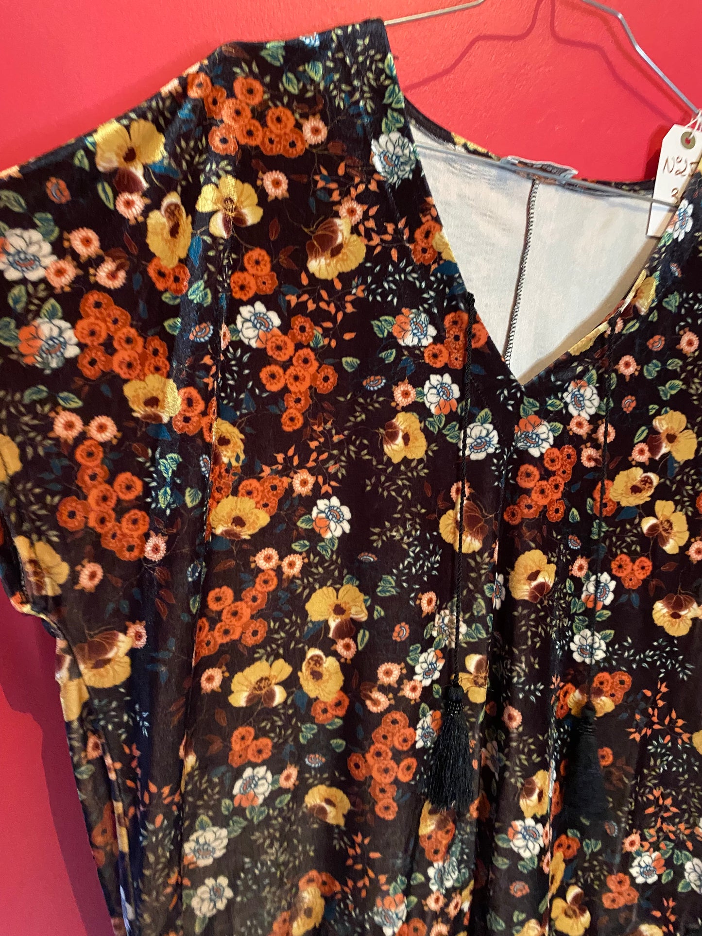T-shirt à fleurs velours & franges – Cache Cache – Taille M