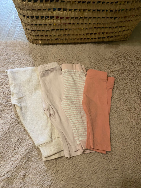 Lot 4 leggings bébé – Tons beige & rose – Primark, Lidl… – 3 mois