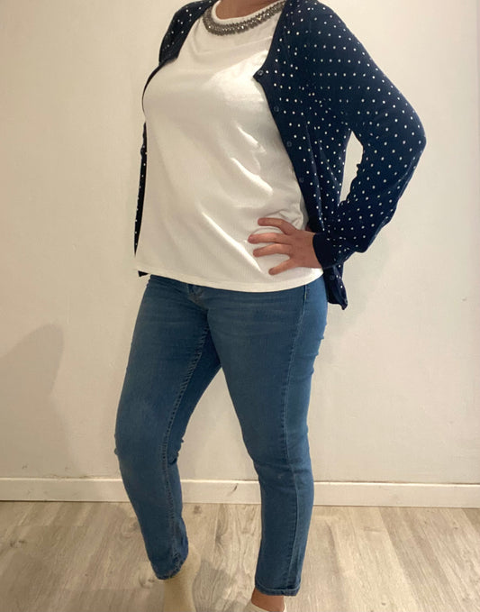 Gilet bleu marine à pois