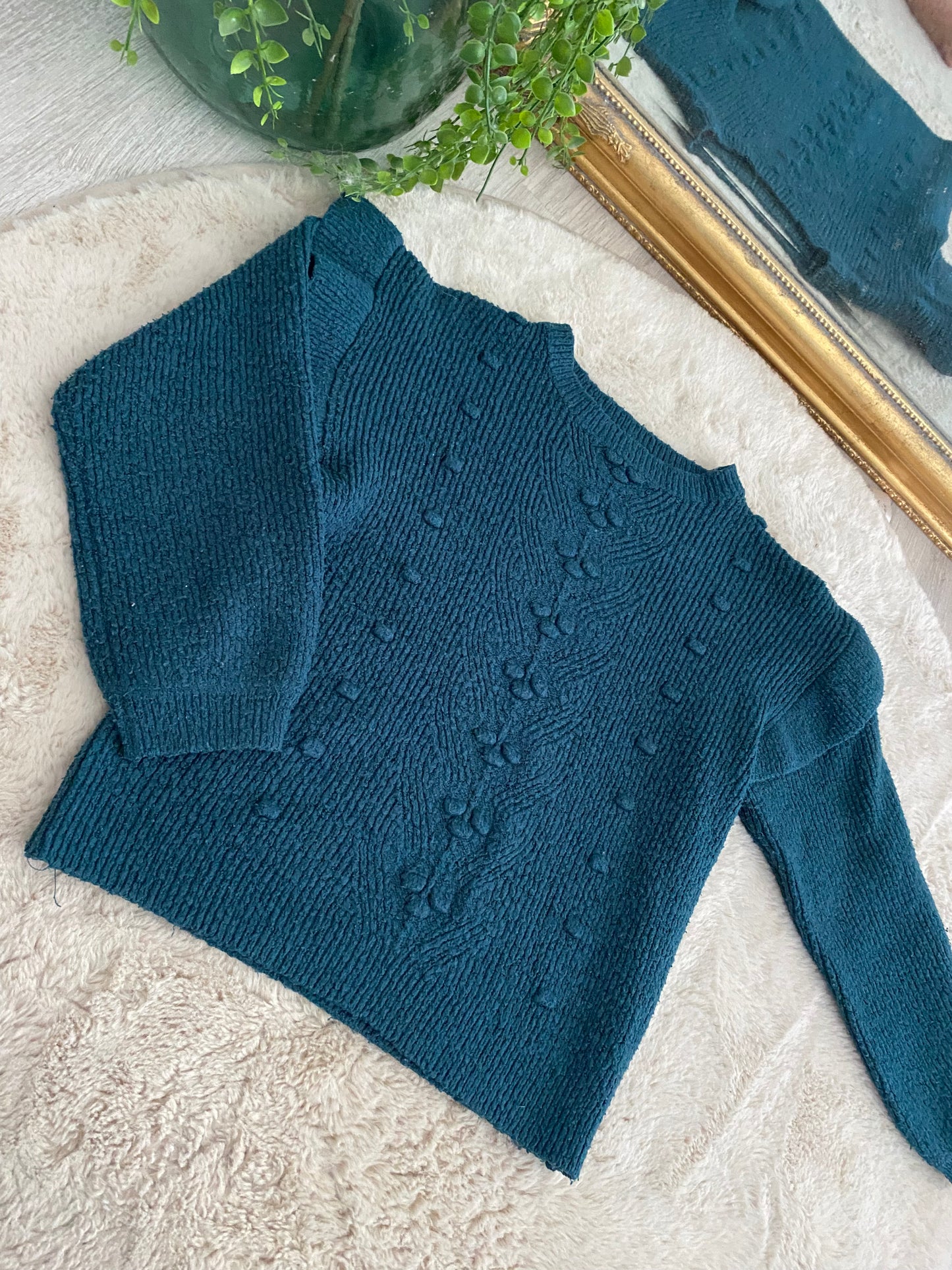 Pull bleu canard à pompoms – Gémo – 8 ans
