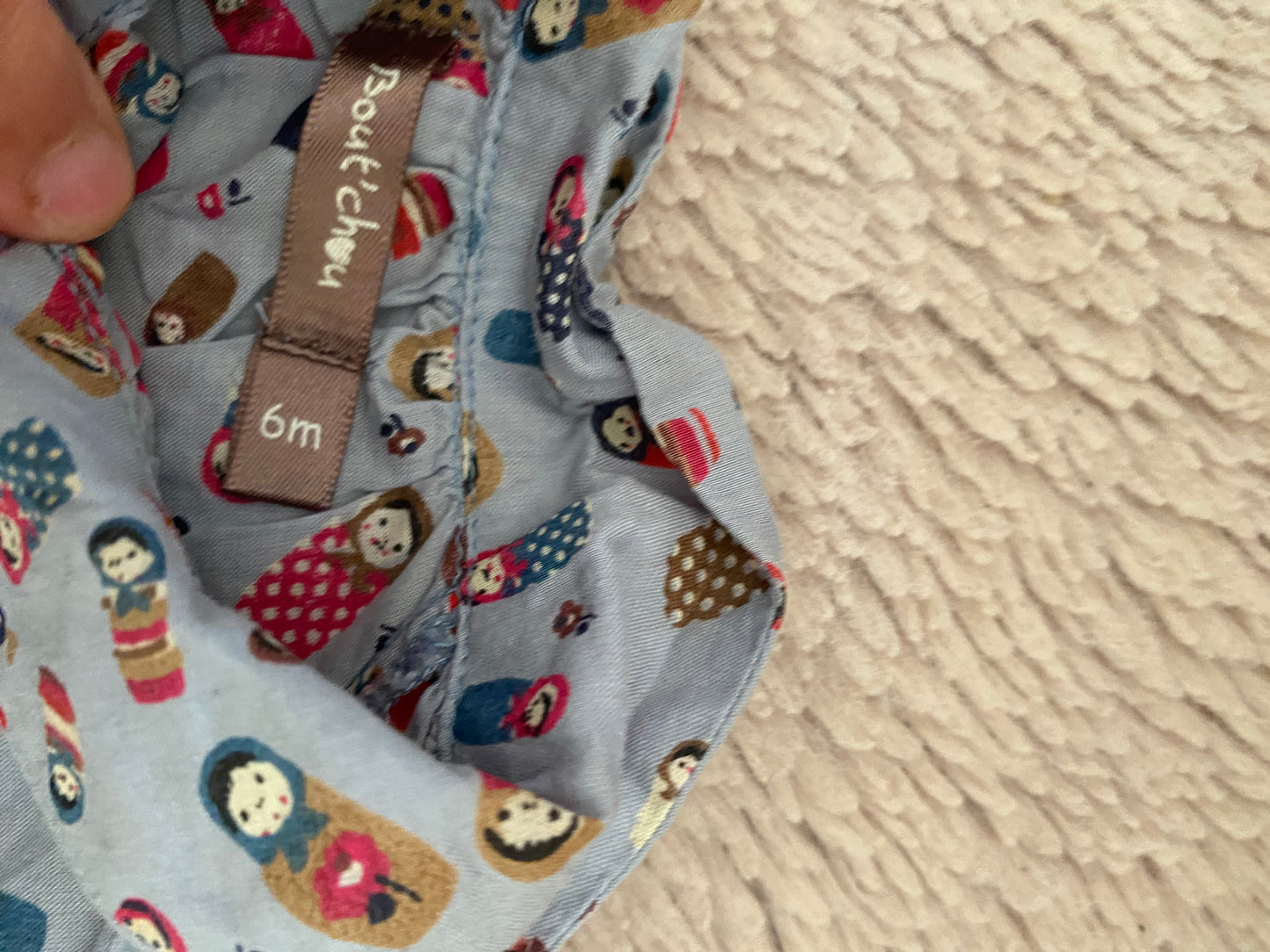 💙 Blouse bleu clair motifs poupées russes – Bout’chou – 6 mois