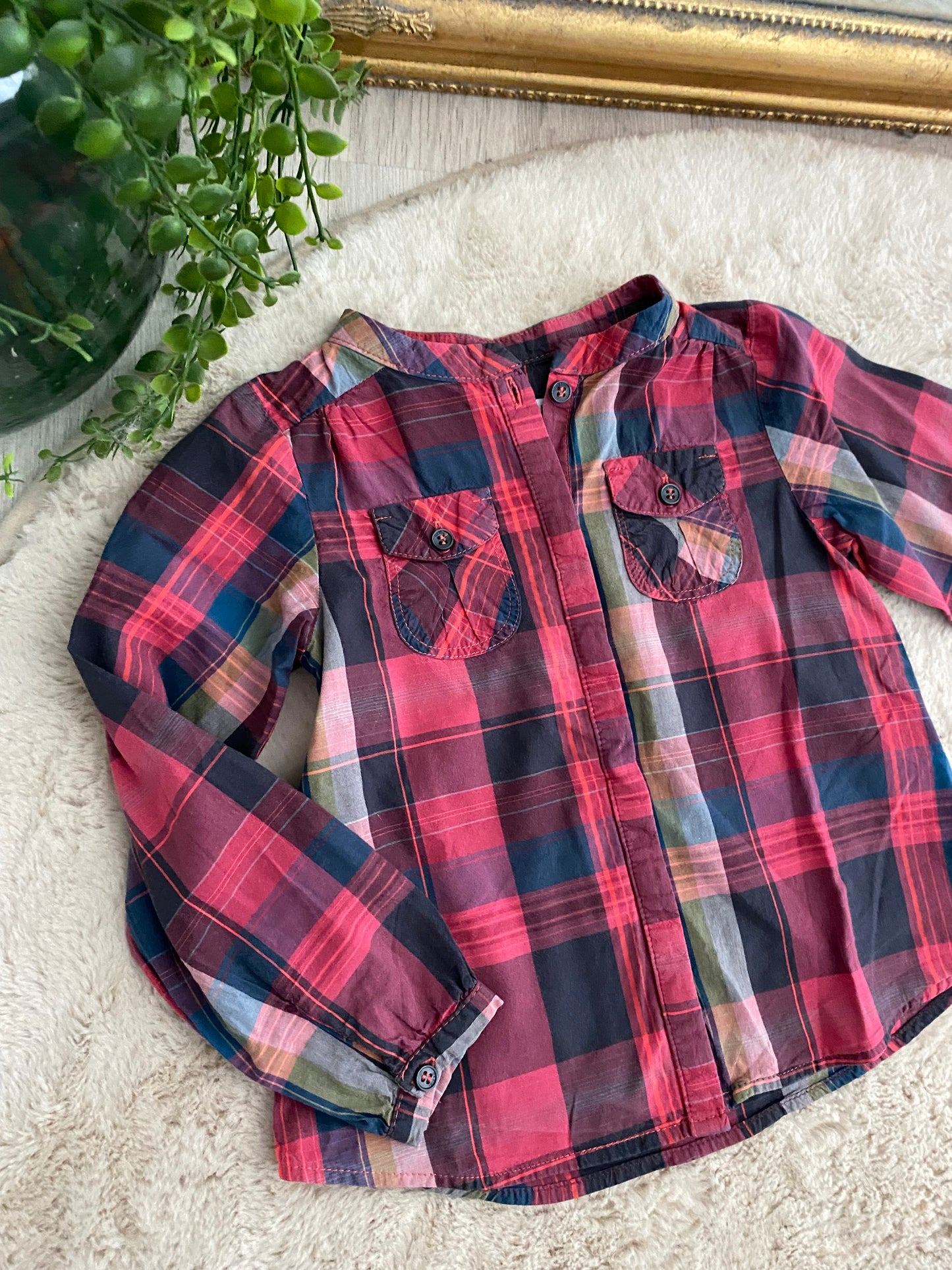 👕 Chemise tons rouge/rose – 3 ans