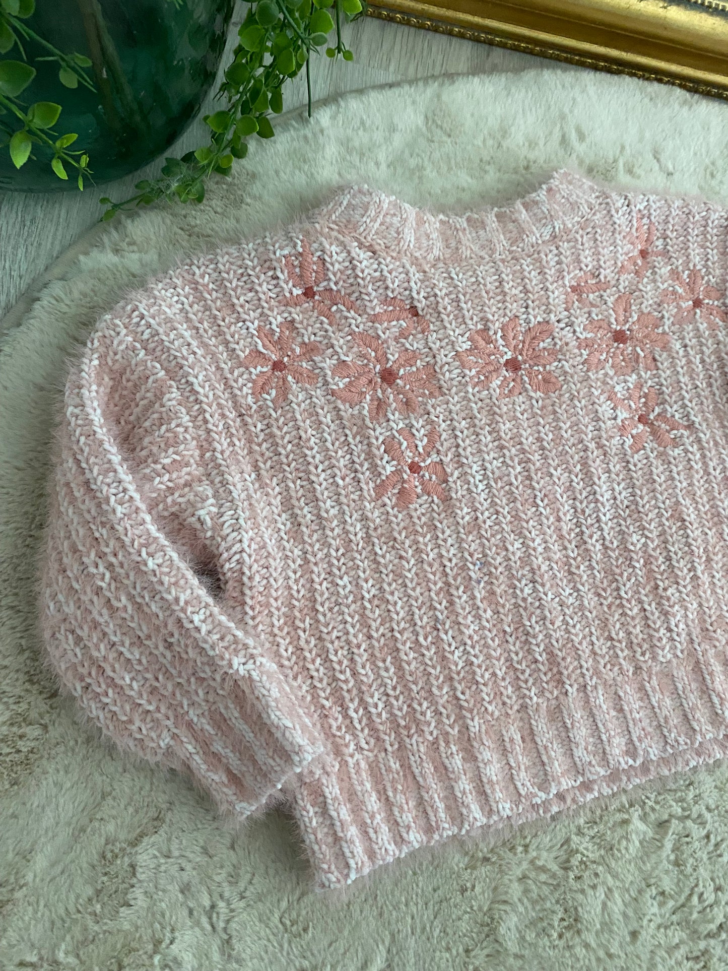 Pull rose épais effet poils – 3 ans