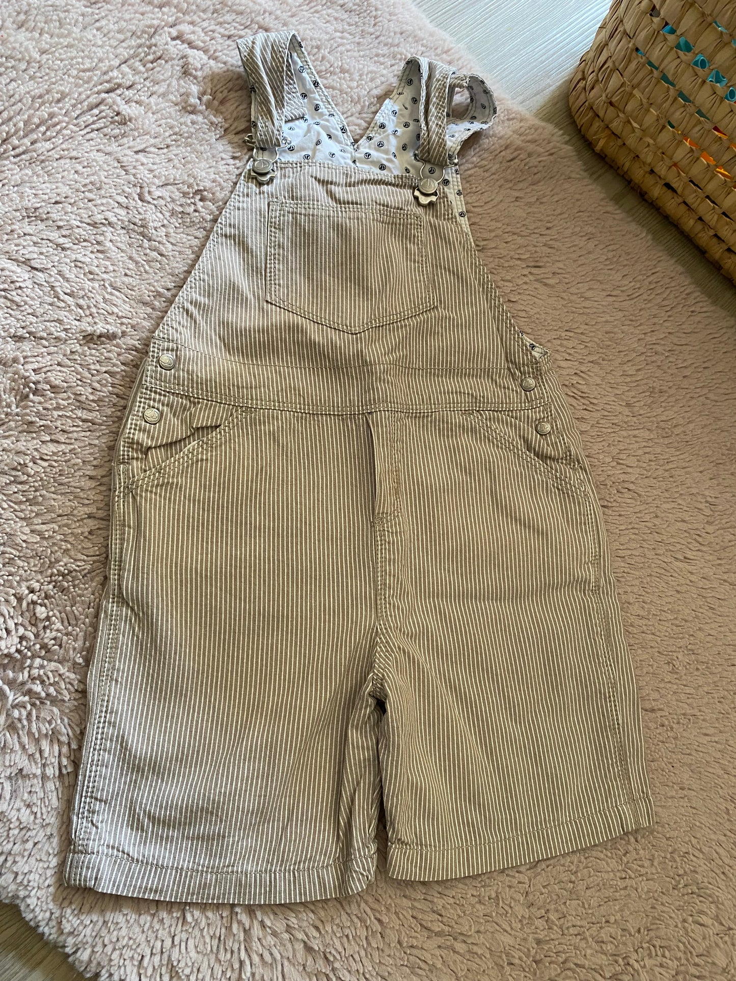 👶 Salopette marron rayée blanche – Petit Bateau – 36 mois – bretelles réglables