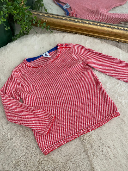 Pull rouge et blanc Petit Bateau – 24 mois ❤️🤍