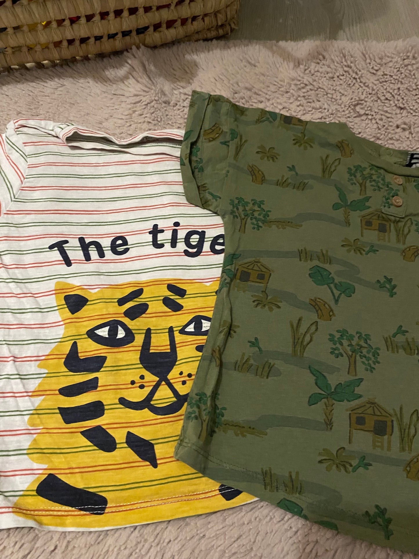 🦁 Lot 3 t-shirts bébé 36 mois – La Halle + DPAM – motifs jungle & tigre – Très bon état