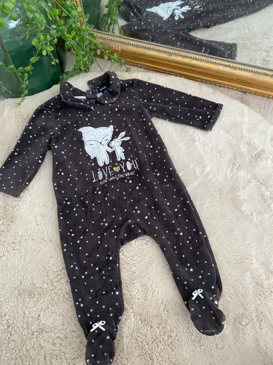 Pyjama noir à étoiles blanches et renard – 6 mois 🦊✨