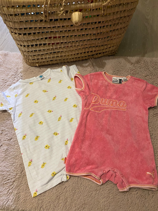 🍼 Lot 2 barboteuses bébé 9 mois – Tex légère + Puma effet éponge – Très bon état