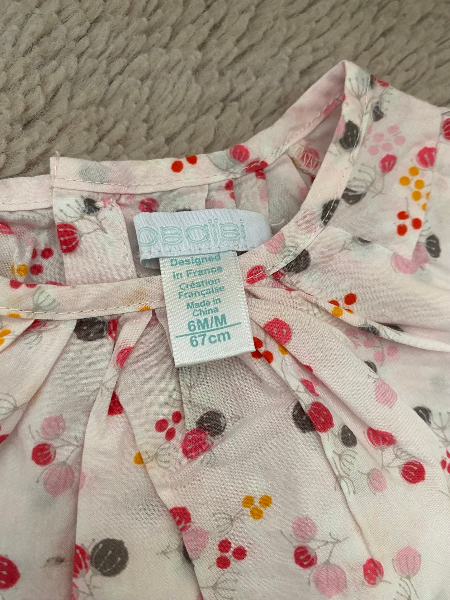 🌸 Blouse rose à pois – Obaïbi – 6 mois