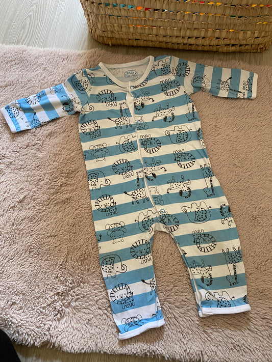 💙 Pyjama rayé bleu et blanc sans pied – 3/6 mois – manches longues – sans marque