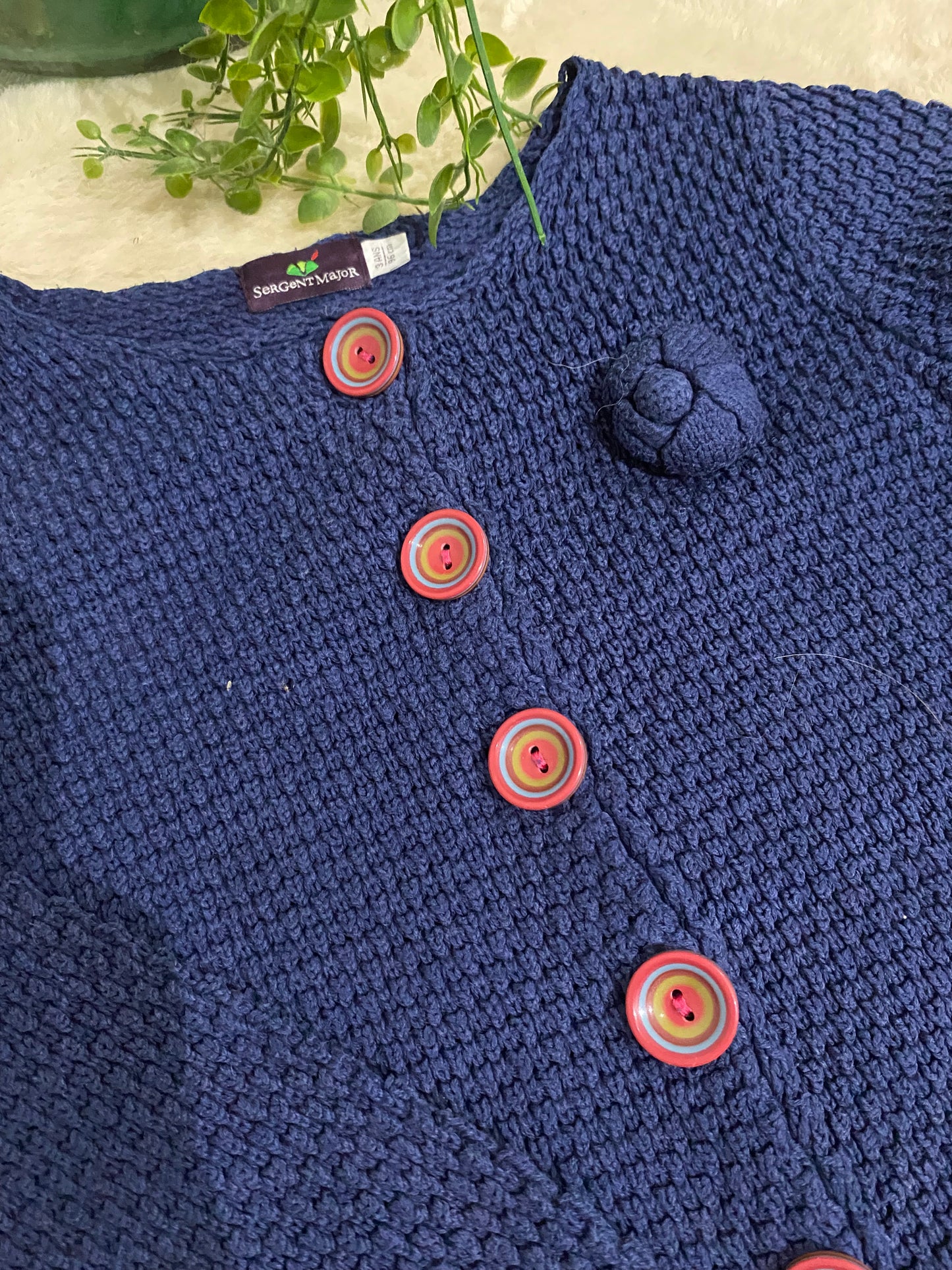 Gilet bleu à boutons roses – Sergent Major – 3 ans