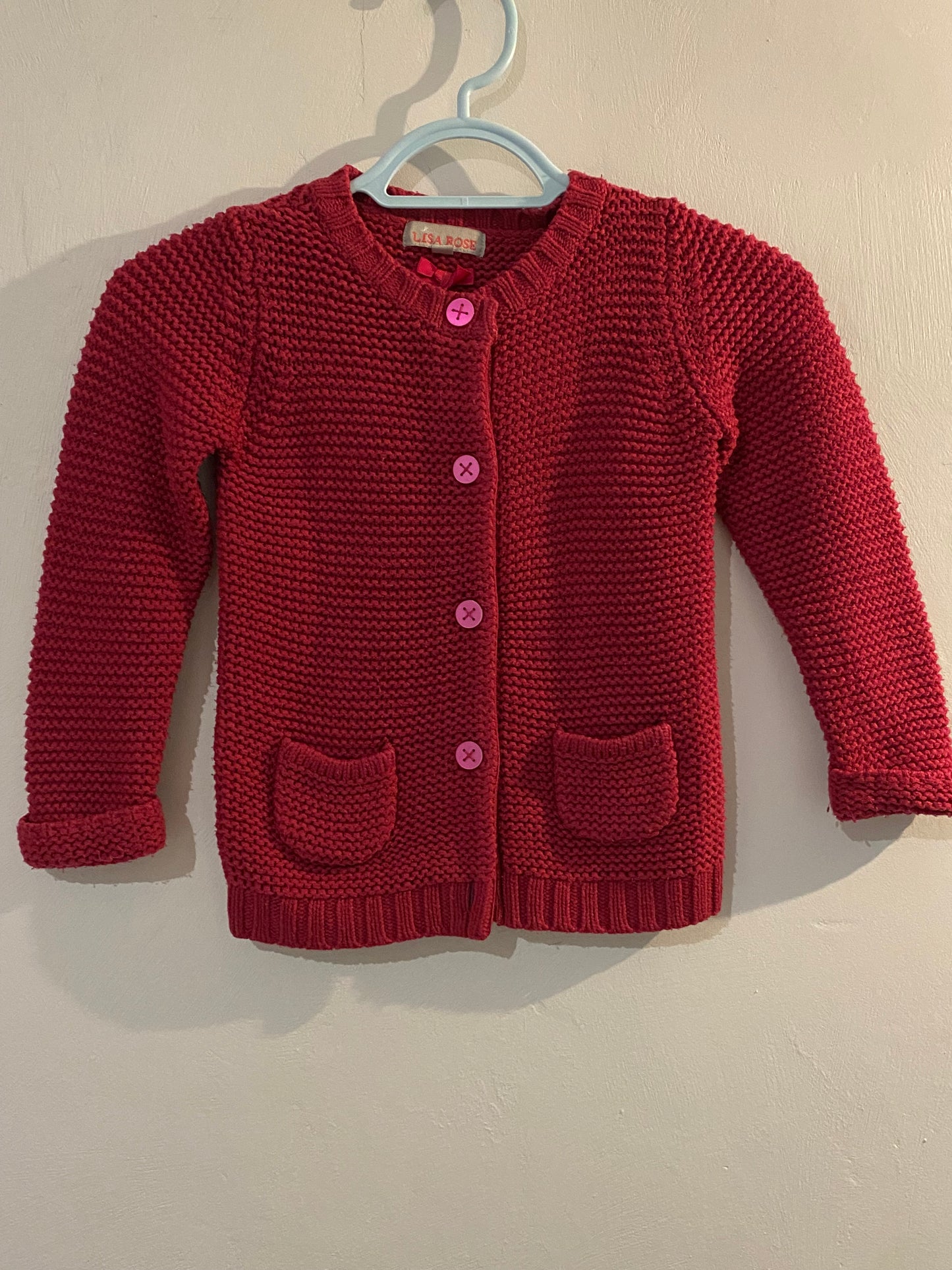 Gilet épais enfant fuchsia col rond – 4 ans – Lisa Rose