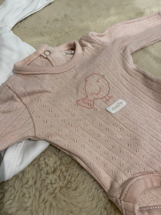 Lot de 2 bodies bébé naissance 50 cm – rose & blanc – mixte