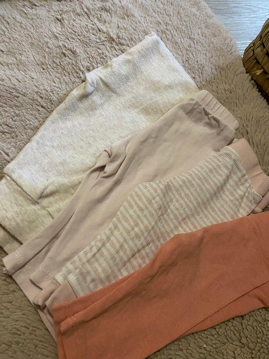 Lot 4 leggings bébé – Tons beige & rose – Primark, Lidl… – 3 mois