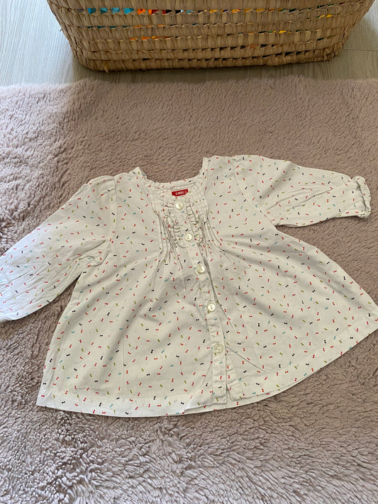 🤍 Blouse blanche à motifs multicolores – DPAM – 6 mois