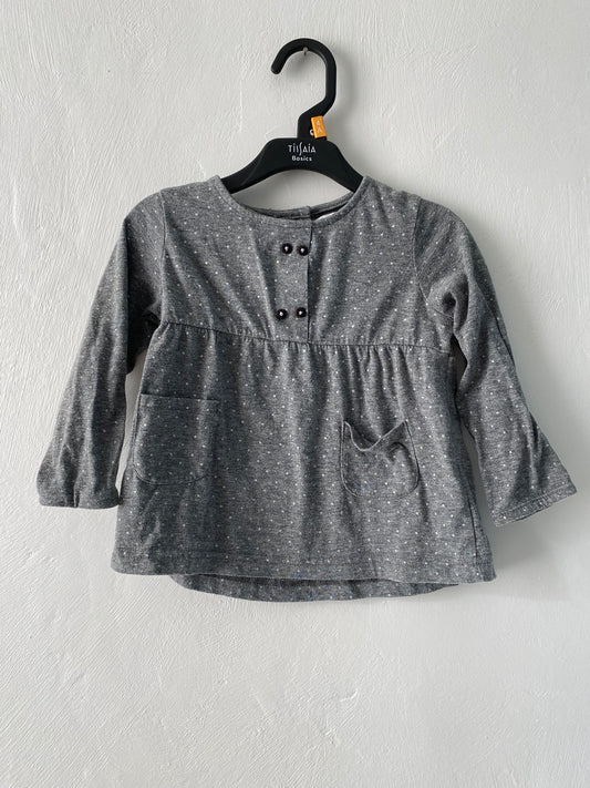 Haut gris à pois blancs manches longues – 24 mois – La Redoute
