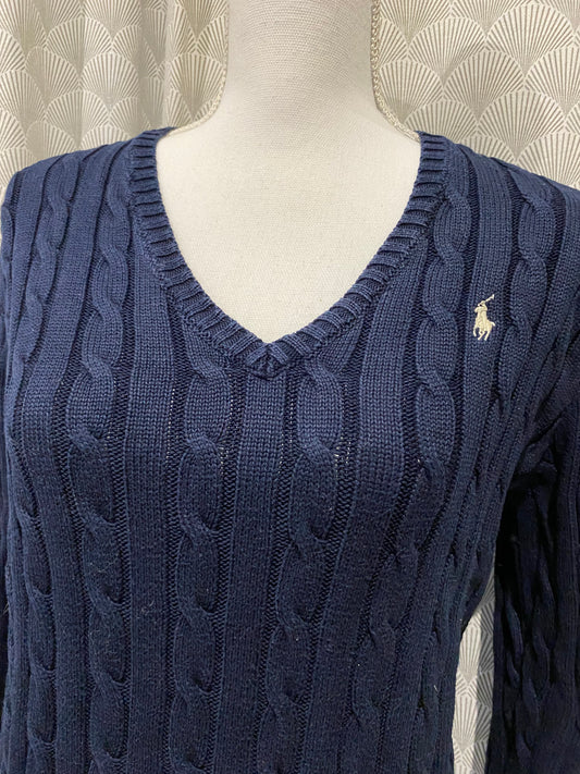 Pull marine torsadé col V – Ralph Lauren – T38