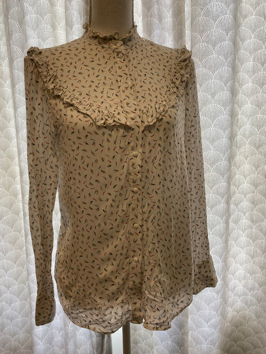 Chemise blanche effet épaulettes à froufrous déco multicolore – Promod – M