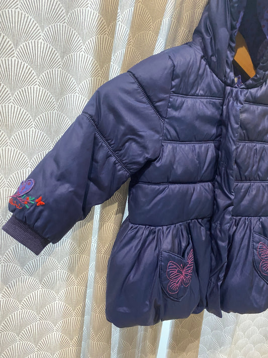 🦋 Doudoune marine jupon bouffant motif papillons – Catimini – 3 ans