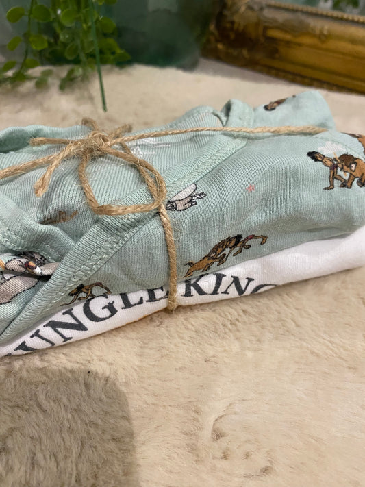 Lot de 2 bodies bébé jungle & lion – Manches longues – 1/3 mois