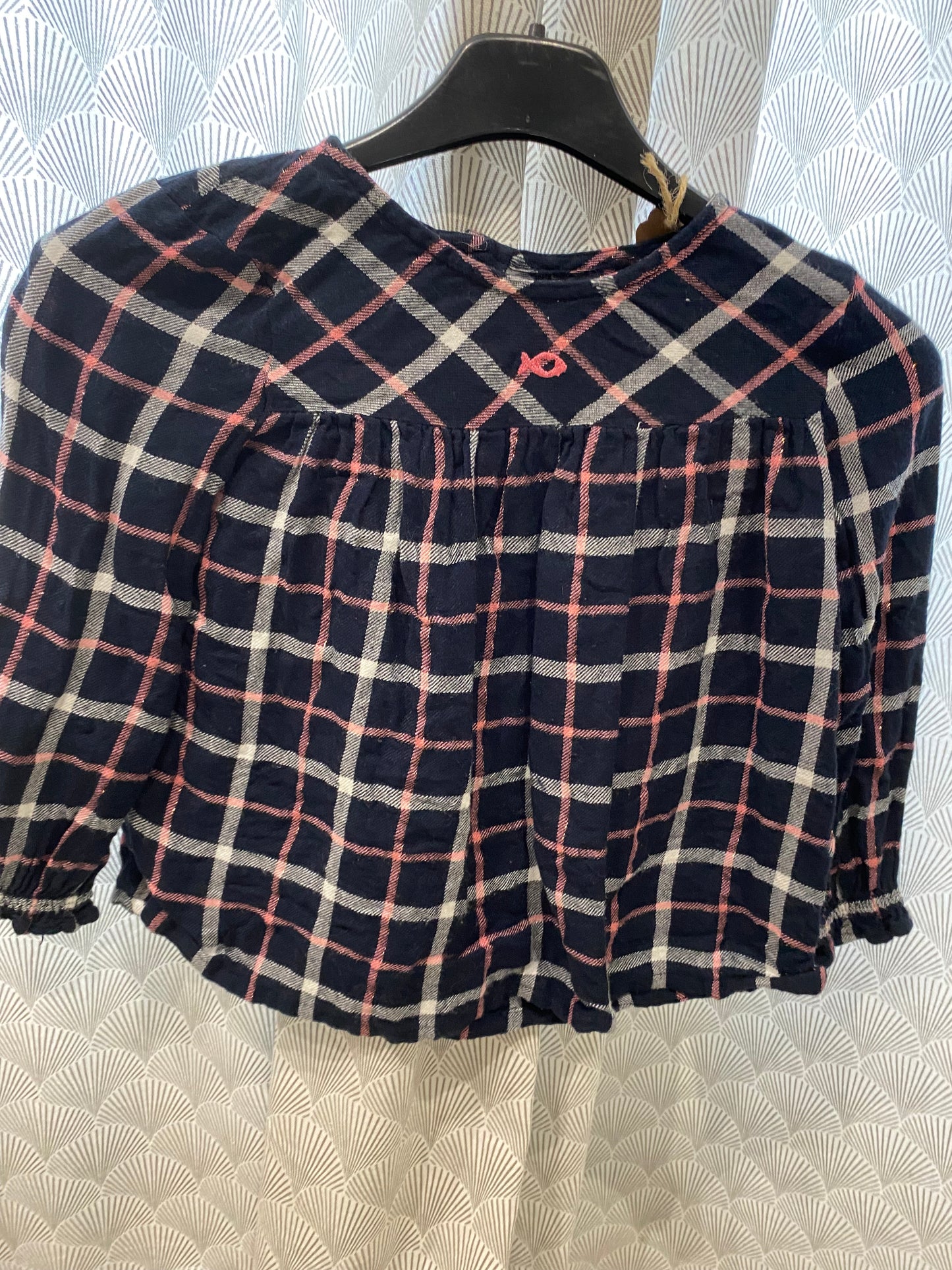 Blouse marine à traits rose et blanc – 5 ans – Un Week-end à la Mer
