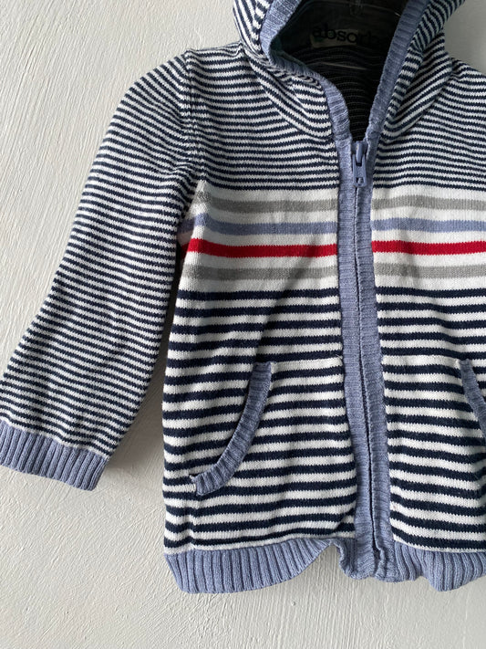 Gilet bébé rayé bleu blanc rouge à capuche – 6 mois – Benetton