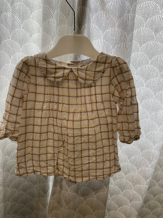 Blouse blanche à carreaux beige – 6 mois – Kimabaloo