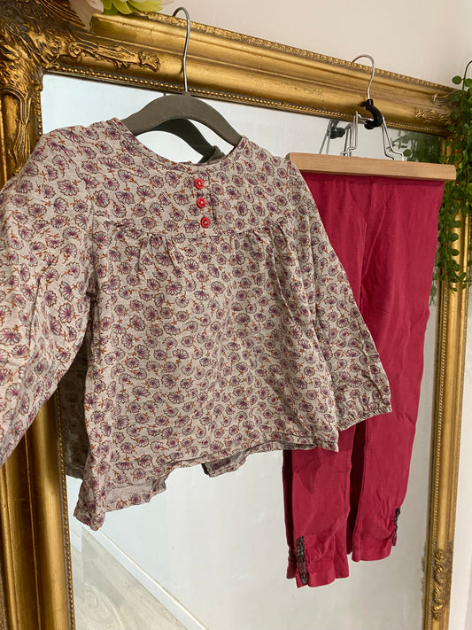 Ensemble fleurs fuschia 4 ans