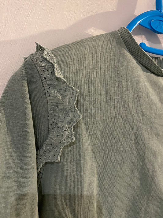 Sweat vert sauge à froufrous fille – 10 ans – Kiabi