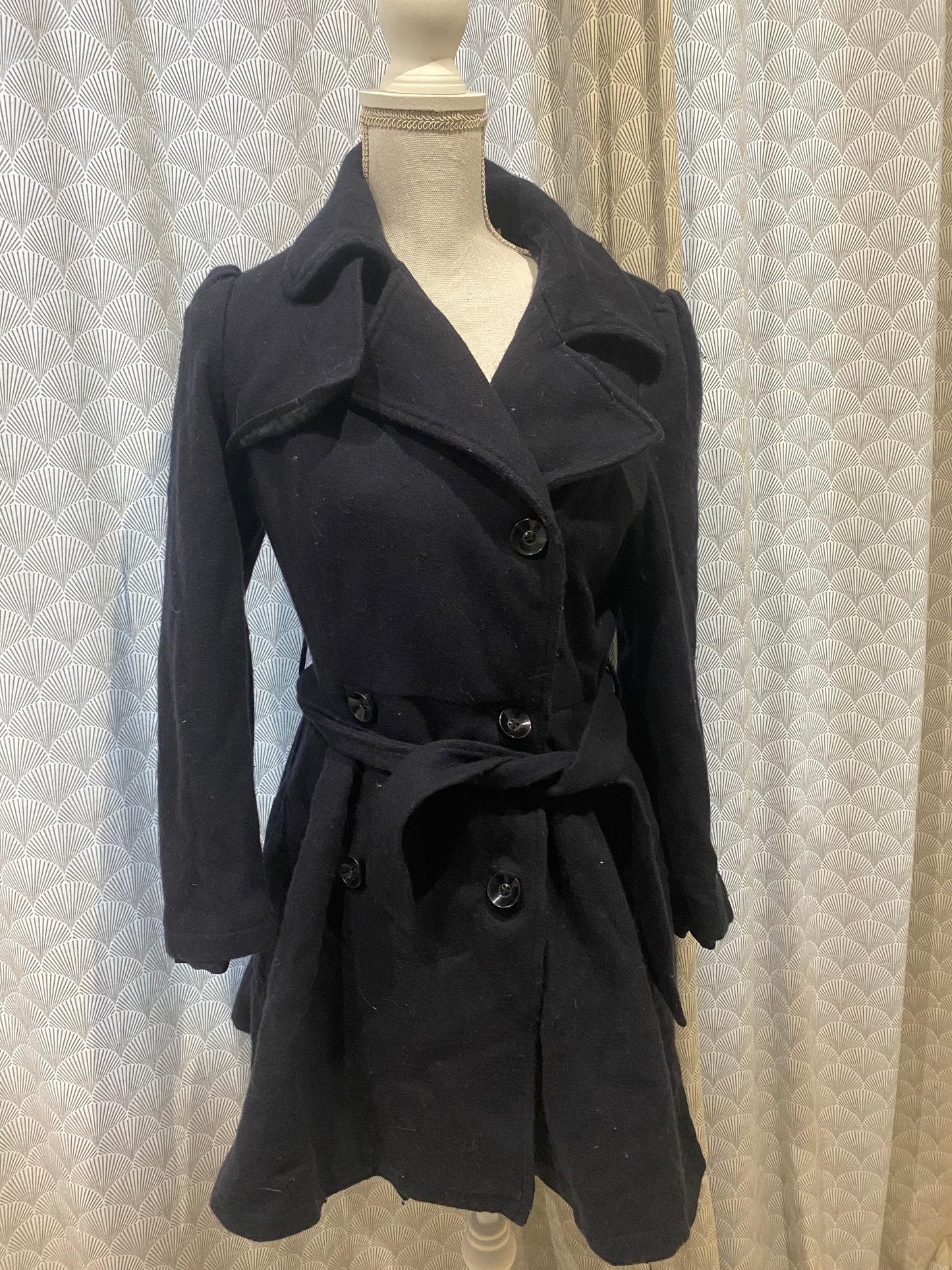 🖤 Trench en laine effet jupon avec ceinture – Naf Naf – 38 – quelques bouloches