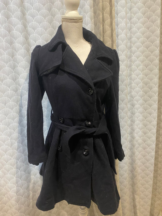 🖤 Trench en laine effet jupon avec ceinture – Naf Naf – 38 – quelques bouloches