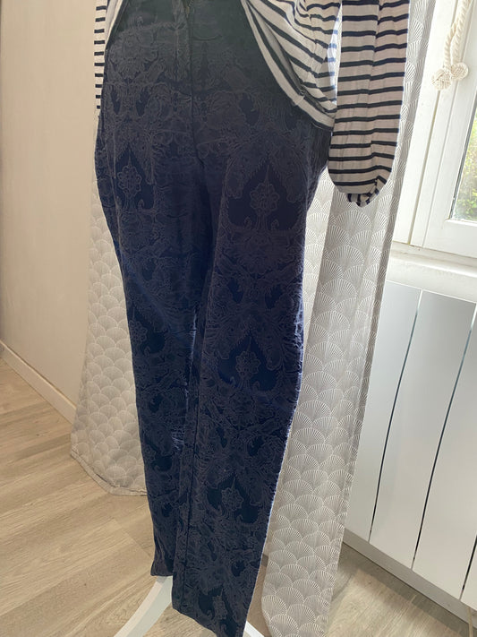 Pantalon chino marine à détails dentelle CAMAÏEU – Taille 36/38