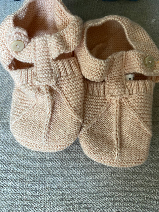 Chaussons Bébé Tricotés – Rose Poudré – Taille 9M