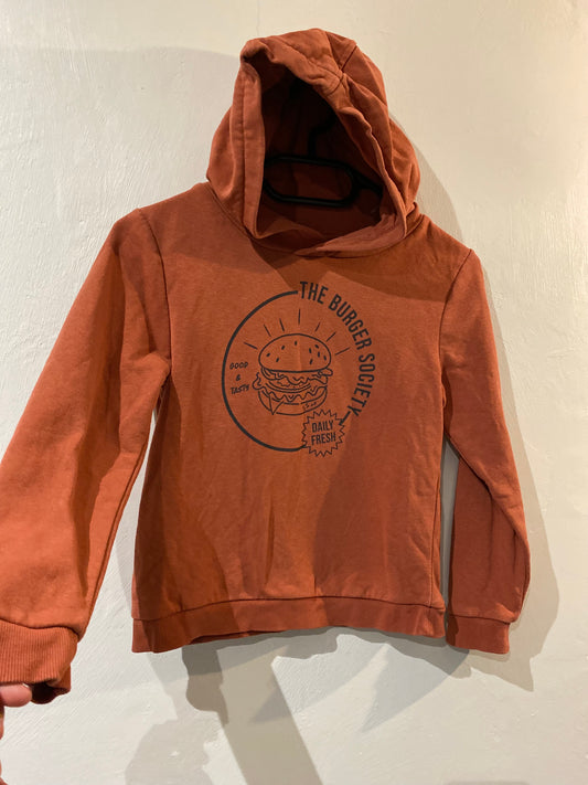 Sweat à capuche rouille motif burger – Kiabi – 8 ans