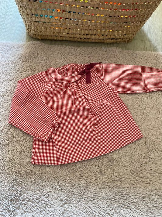 🎀 Blouse rouge et blanche avec nœud – Jacadi – 18 mois