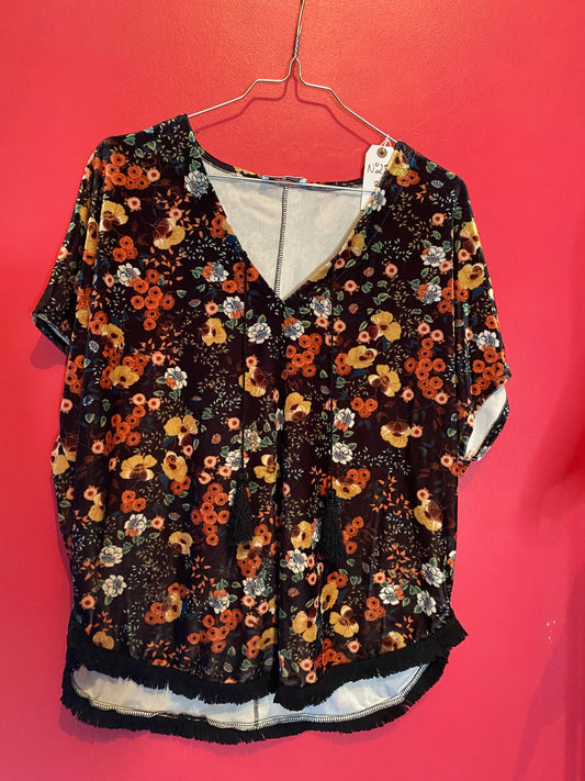 T-shirt à fleurs velours & franges – Cache Cache – Taille M