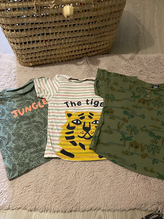 🦁 Lot 3 t-shirts bébé 36 mois – La Halle + DPAM – motifs jungle & tigre – Très bon état
