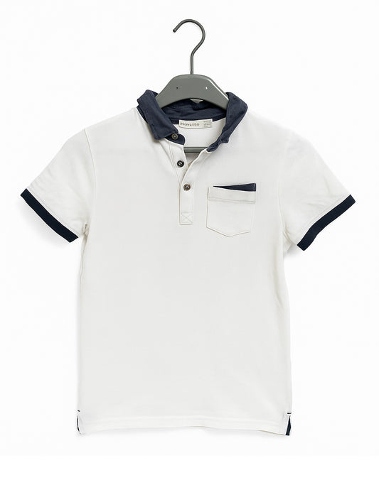 Polo blanc col et poches marine – Orchestra – 12 ans