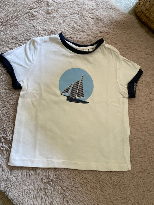 ⚓ T-shirt blanc déco bateau – Cyrillus – Taille 2 ans – manches courtes