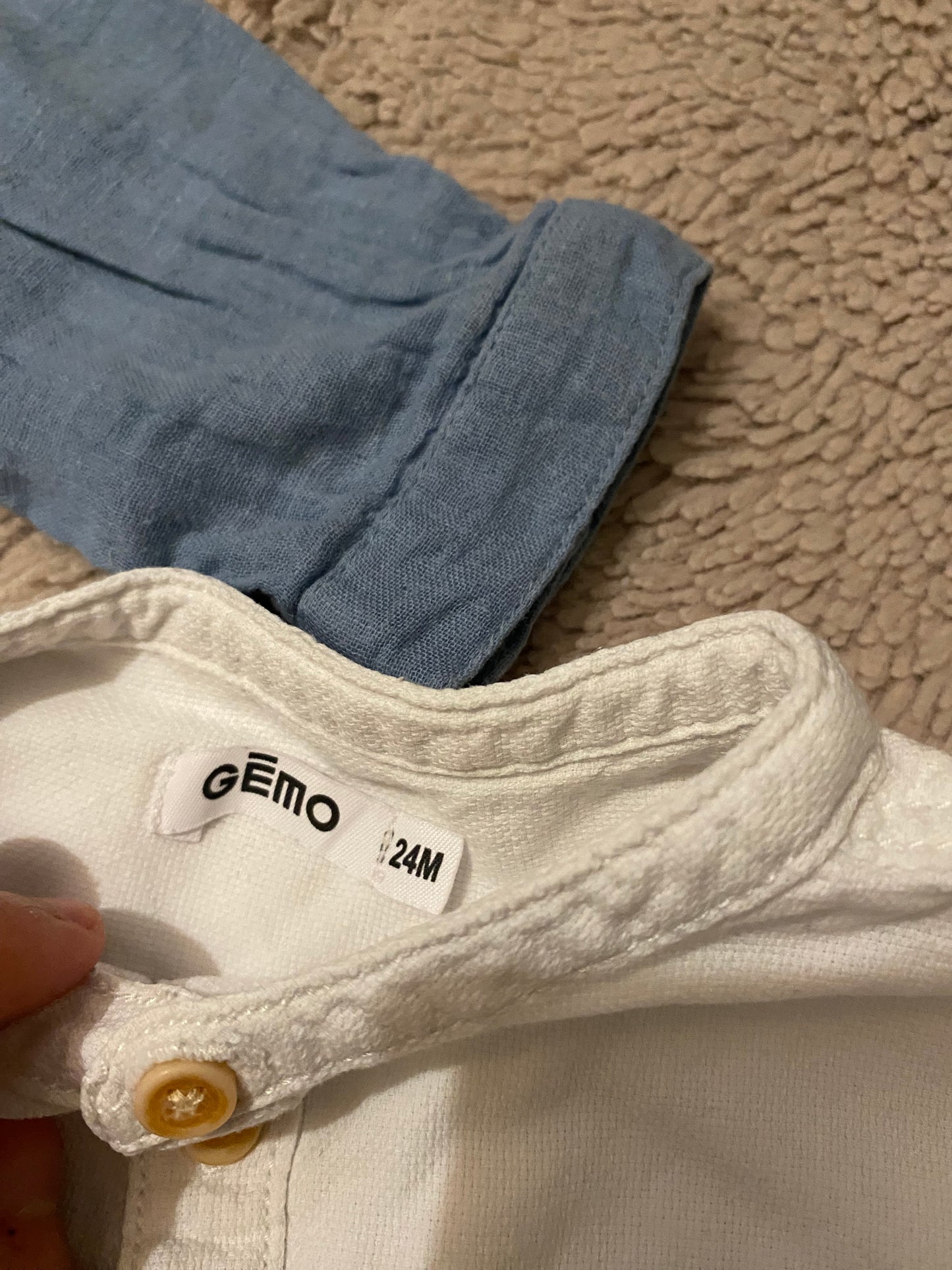 👕 Lot 2 chemises bébé 18 mois – Gemo + Bout’chou – Effet lin & gaze de coton – Très bon état