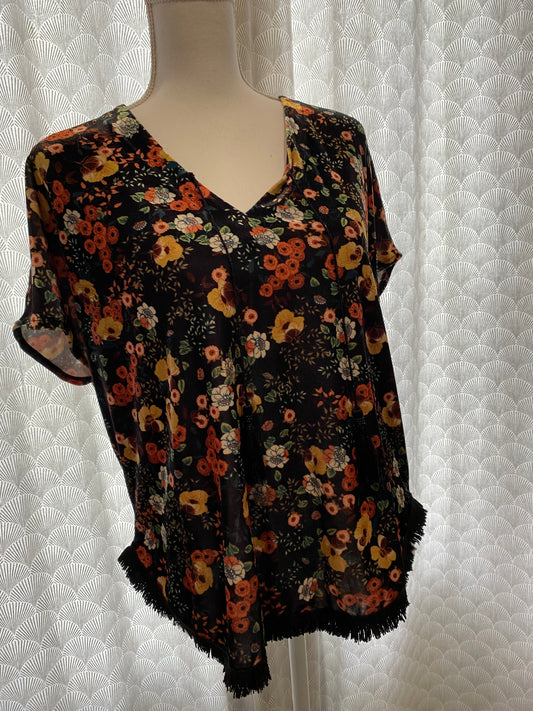 T-shirt effet velours à fleurs – Taille M