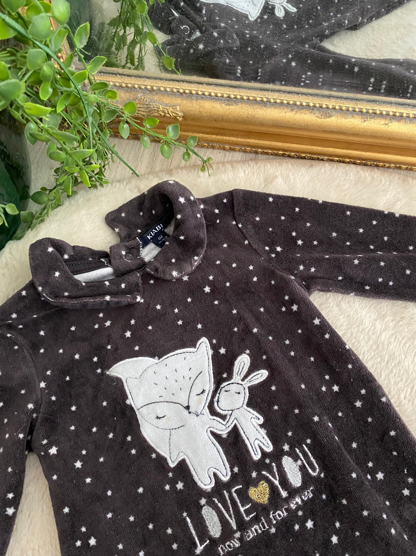 Pyjama noir à étoiles blanches et renard – 6 mois 🦊✨