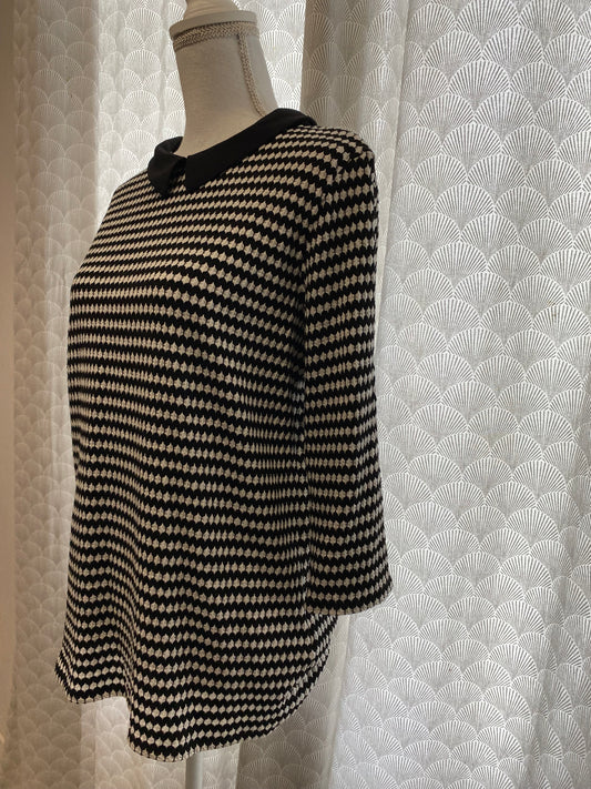 T-shirt épais à col Claudine noir et blanc Kiabi – Taille XL